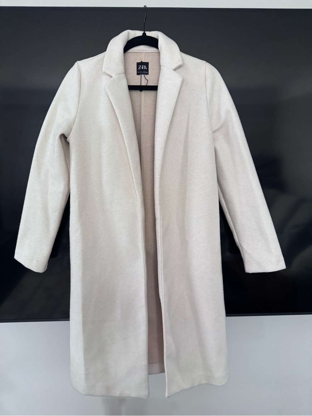 Zara Cream Open-Front Long Trench Coat